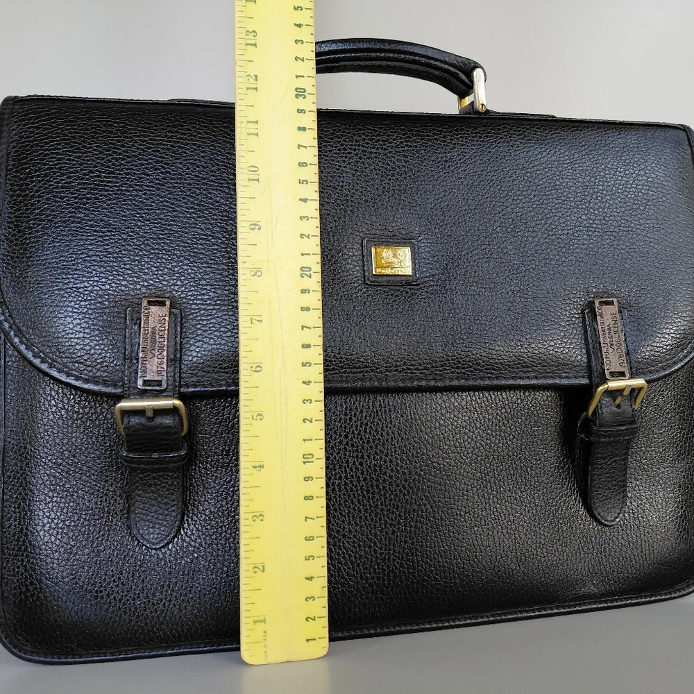 Burberry Black Leather Briefcase with Gold Accents
